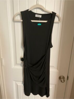 Kaileigh Size XL Fitted Black Ribbed Knit Sleeveless Midi Dress w Side Knot NWT